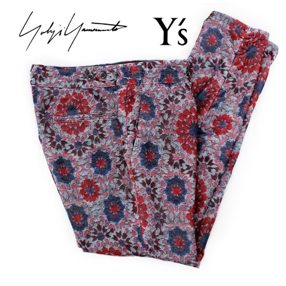 Y's by Yohji Yamamoto Pants - Y's Yohji Yamamoto Velvet Pants Floral Taper Zip Ankle Gray Burgundy Navy